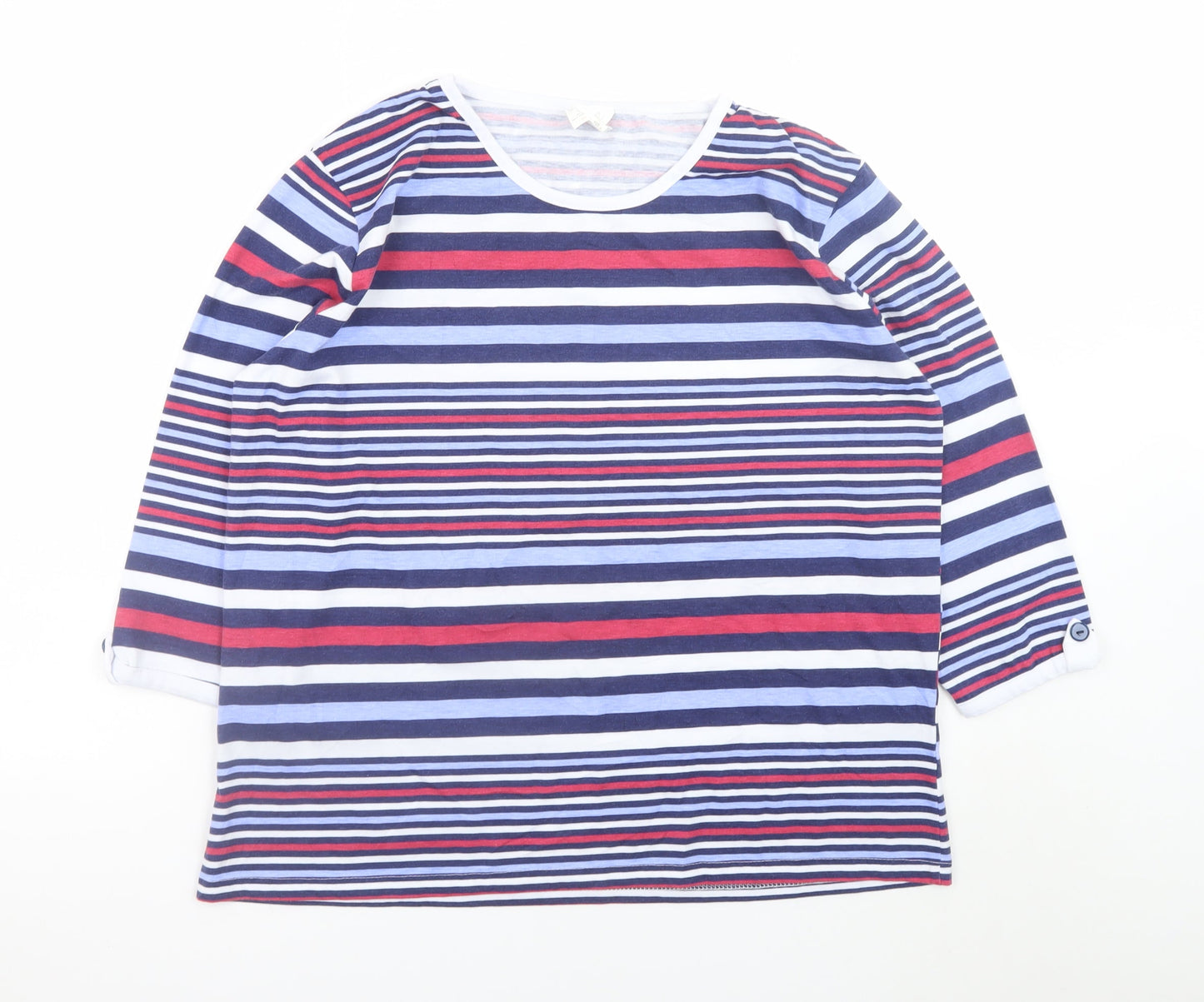 Anne de Langy Women's Multicoloured Striped 3/4 Sleeve Cotton T-Shirt Size 18/20