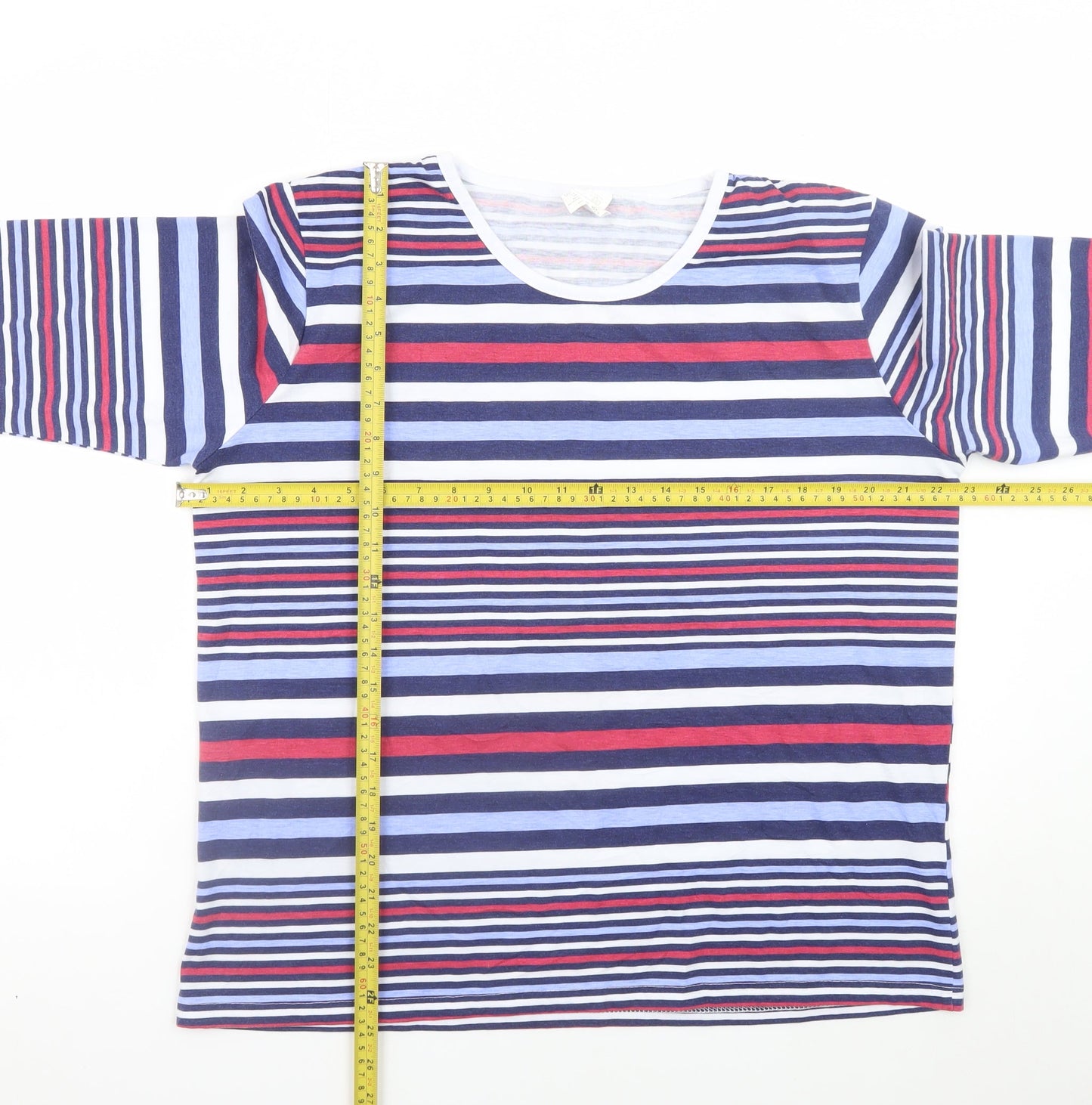Anne de Langy Women's Multicoloured Striped 3/4 Sleeve Cotton T-Shirt Size 18/20