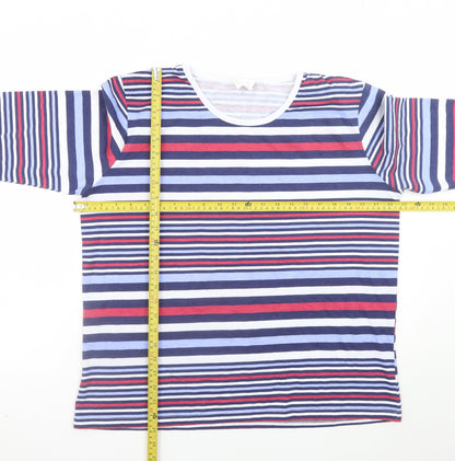 Anne de Langy Women's Multicoloured Striped 3/4 Sleeve Cotton T-Shirt Size 18/20