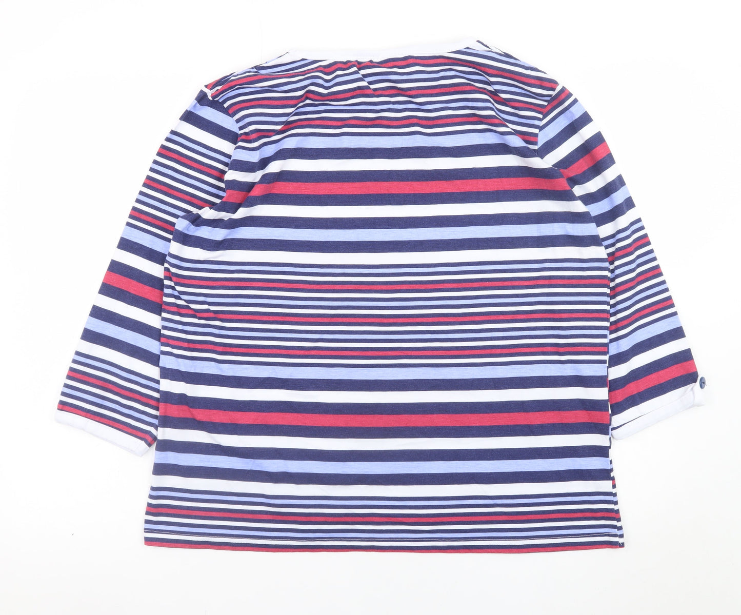 Anne de Langy Women's Multicoloured Striped 3/4 Sleeve Cotton T-Shirt Size 18/20
