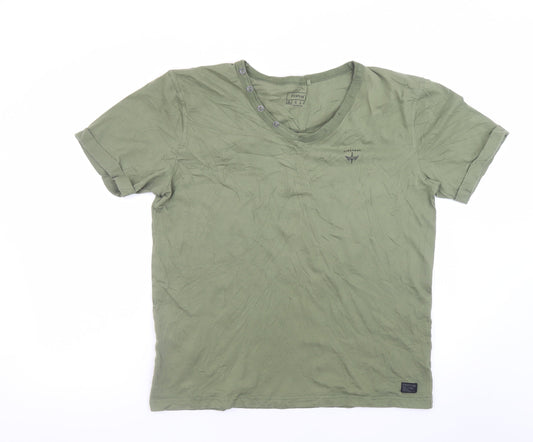 Firetrap Men's Khaki 2XL Short Sleeve V-Neck Cotton T-Shirt
