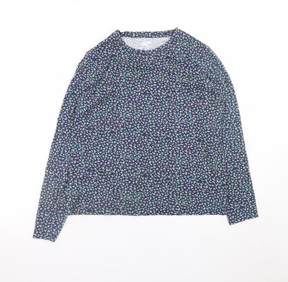 Lands' End Women's Blue Floral Long Sleeve Cotton T-Shirt Size S
