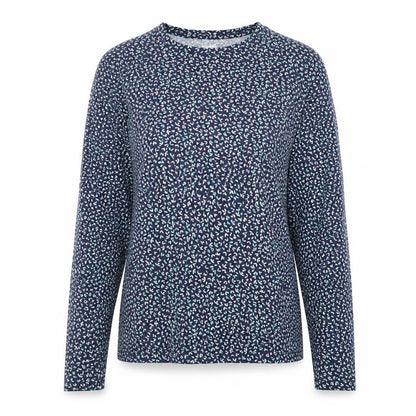 Lands' End Women's Blue Floral Long Sleeve Cotton T-Shirt Size S