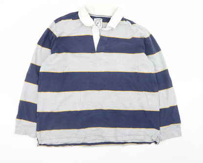 Lands' End Men's Blue Striped Long Sleeve Rugby Polo Shirt XL