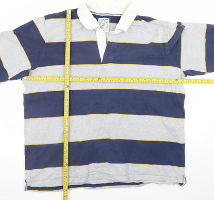 Lands' End Men's Blue Striped Long Sleeve Rugby Polo Shirt XL