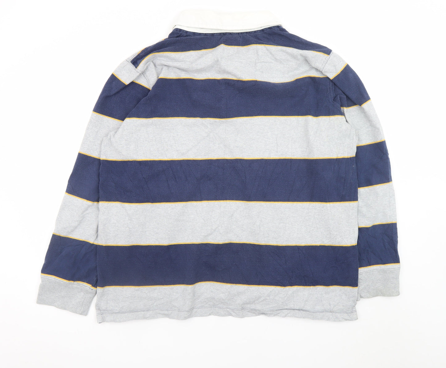 Lands' End Men's Blue Striped Long Sleeve Rugby Polo Shirt XL