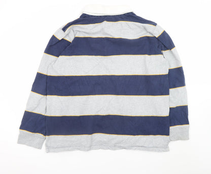 Lands' End Men's Blue Striped Long Sleeve Rugby Polo Shirt XL