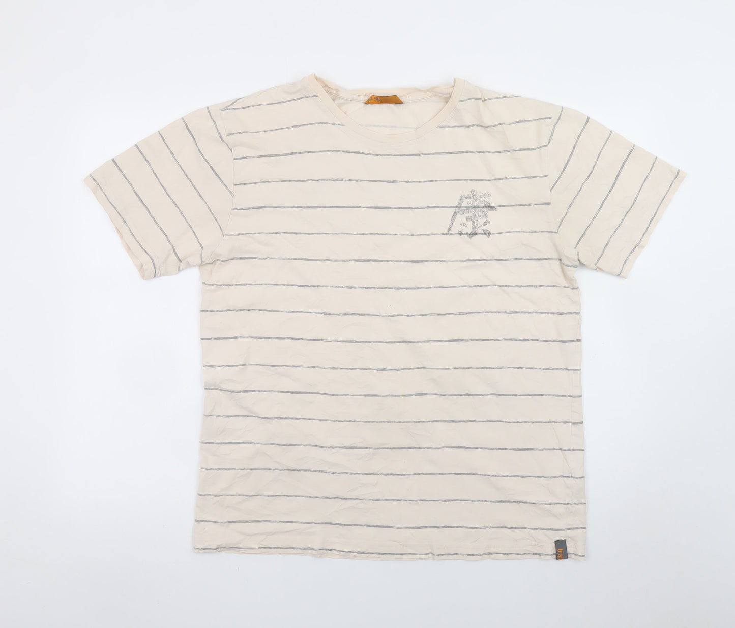 BHS Men's Beige Striped Graphic T-Shirt Large Classic Fit