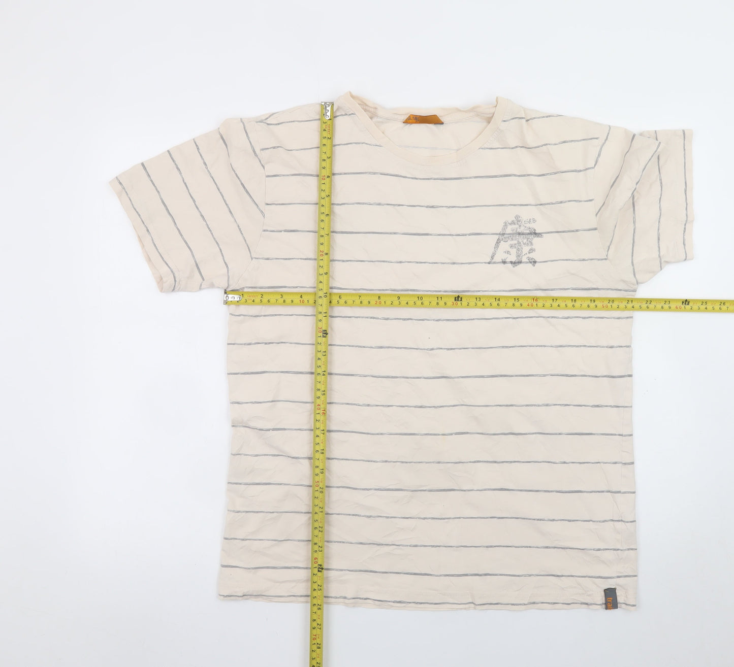 BHS Men's Beige Striped Graphic T-Shirt Large Classic Fit