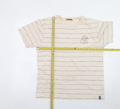 BHS Men's Beige Striped Graphic T-Shirt Large Classic Fit