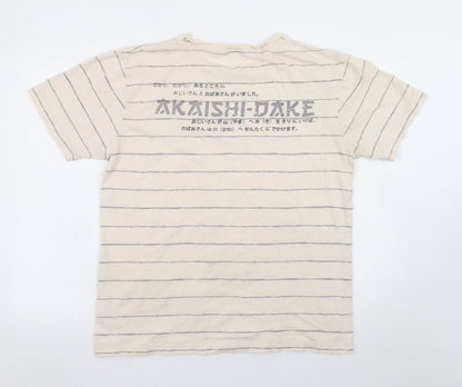 BHS Men's Beige Striped Graphic T-Shirt Large Classic Fit