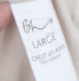BHS Men's Beige Striped Graphic T-Shirt Large Classic Fit