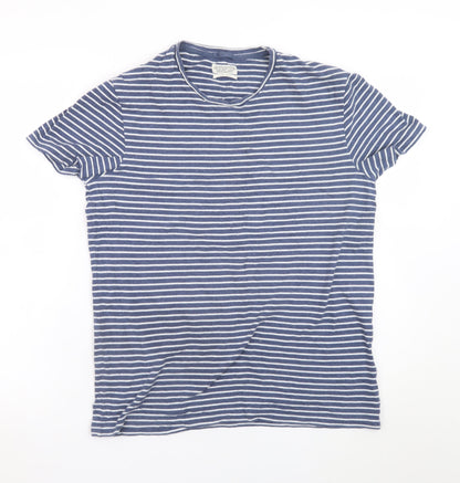 AllSaints Women's Blue Striped Cotton T-Shirt Size Small