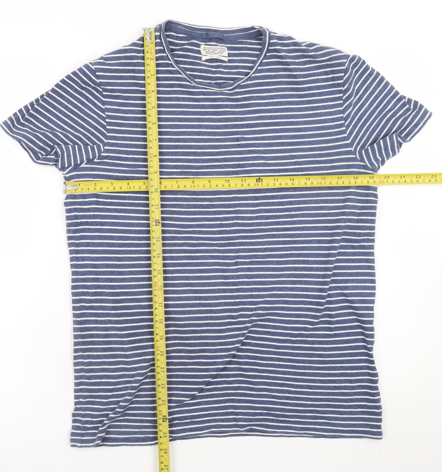 AllSaints Women's Blue Striped Cotton T-Shirt Size Small