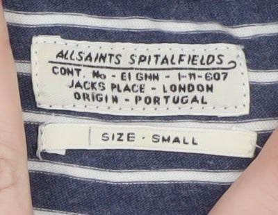 AllSaints Women's Blue Striped Cotton T-Shirt Size Small