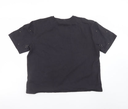 Marks and Spencer Women’s Black Studded Cotton T-Shirt Size 14