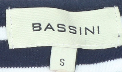Bassini Women Blue Striped Embroidered Short Sleeve T-Shirt Size S