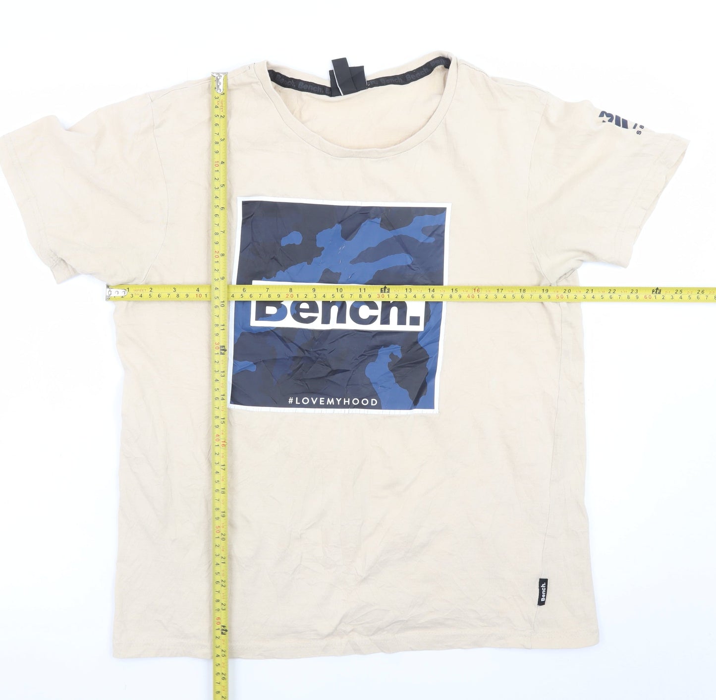 Bench Men Beige Graphic Print Crew Neck Cotton T-Shirt Size L