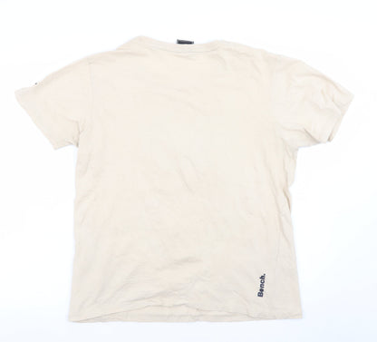 Bench Men Beige Graphic Print Crew Neck Cotton T-Shirt Size L