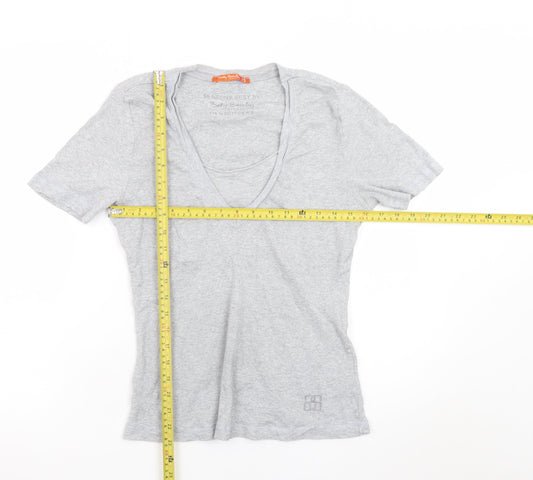 Betty Barclay Women’s Grey V-Neck Short Sleeve Cotton T-Shirt Size 12