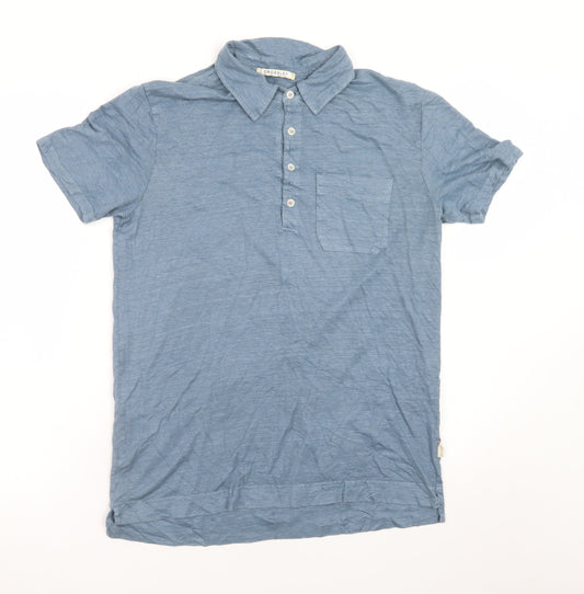 Crossley Men's Blue Linen Polo Shirt Size M Short Sleeve