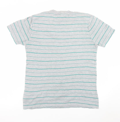 Gap Men's Grey Striped Cotton Crew Neck Short Sleeve T-Shirt M