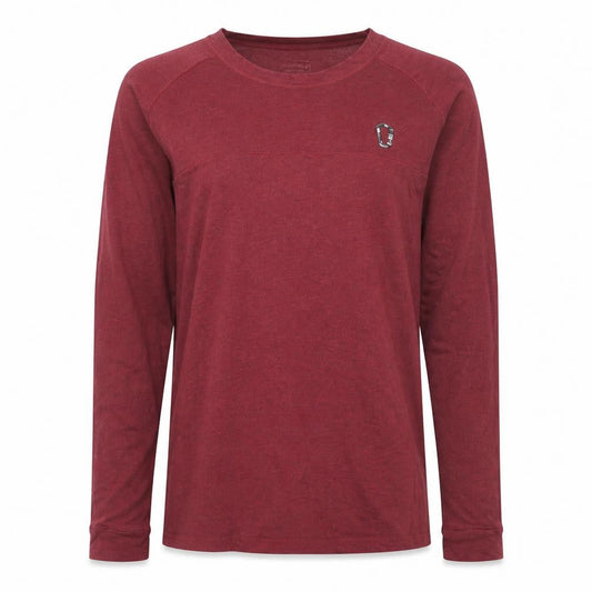 Decathlon Women Red Long Sleeve Cotton Crew Neck Basic T-Shirt S