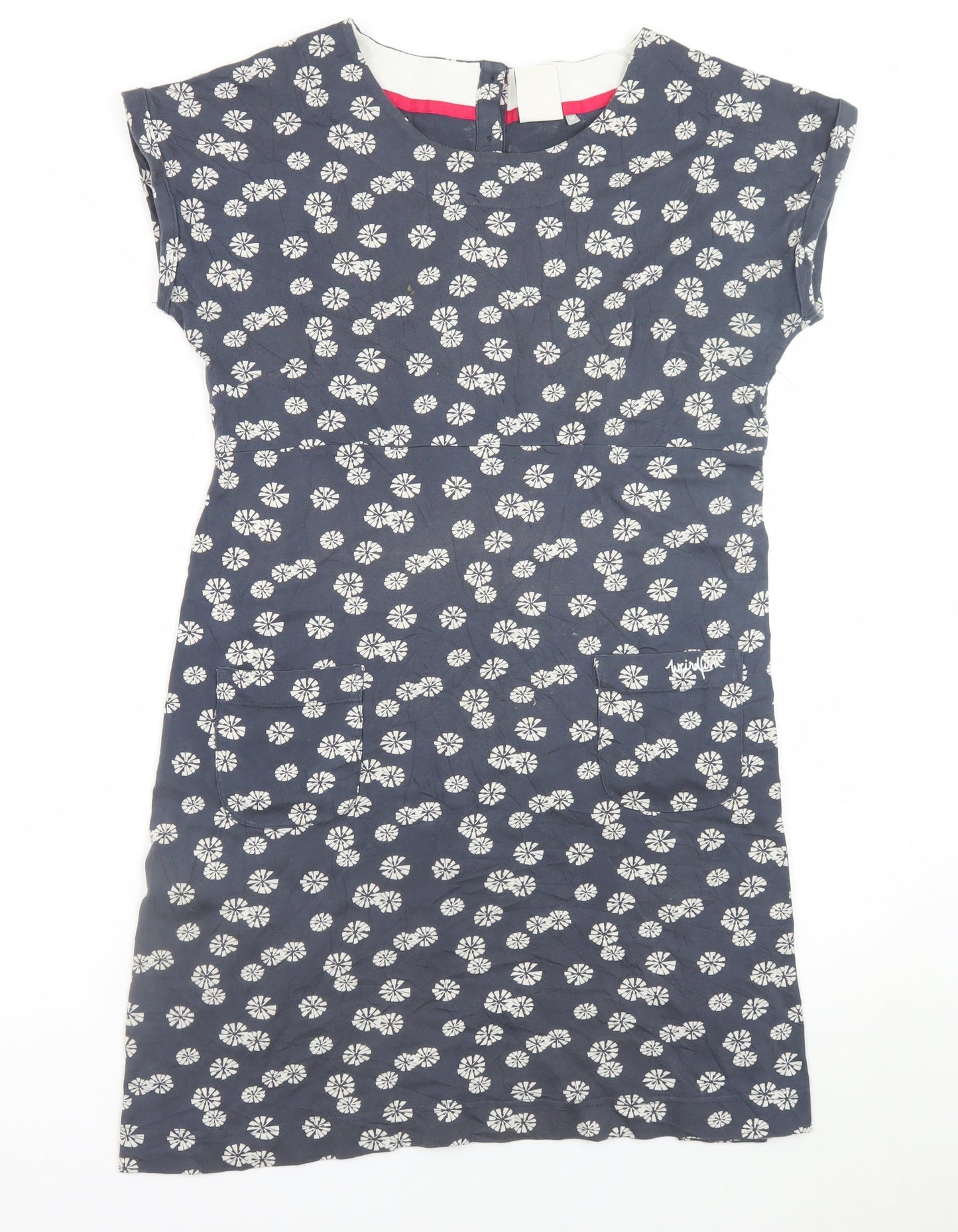 Weird Fish Women's Blue Floral Cotton Shift Dress Size 14
