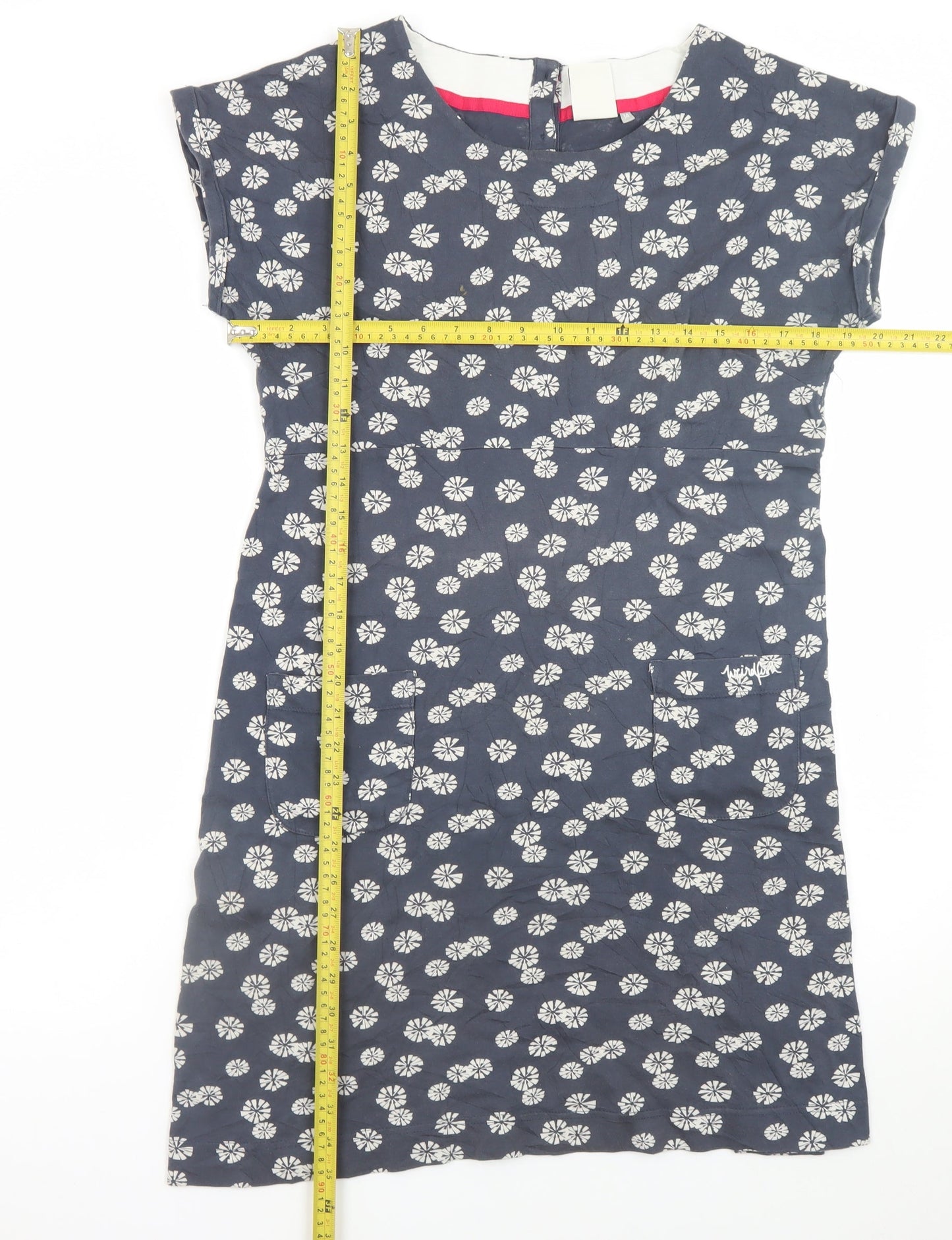 Weird Fish Women's Blue Floral Cotton Shift Dress Size 14