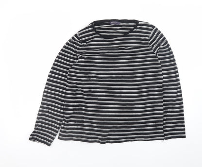 Marks and Spencer Womens Black Striped Long Sleeve Cotton T-Shirt Size 16