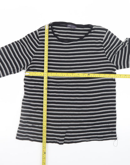Marks and Spencer Womens Black Striped Long Sleeve Cotton T-Shirt Size 16
