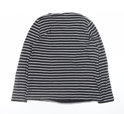 Marks and Spencer Womens Black Striped Long Sleeve Cotton T-Shirt Size 16