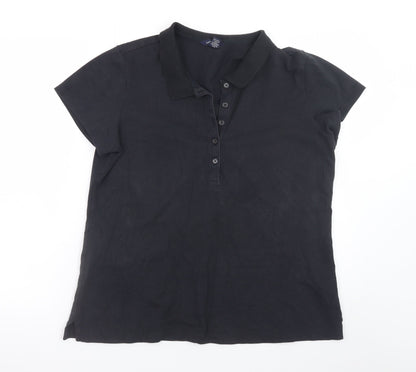 Lands' End Men's Black XL Short Sleeve Cotton Stretch Polo Shirt