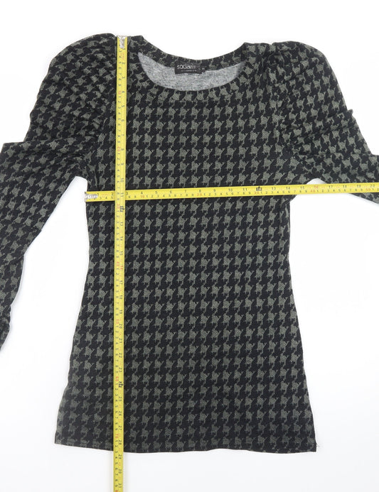 Soda Mix Women’s Black Houndstooth Bodycon Long Sleeve Dress S