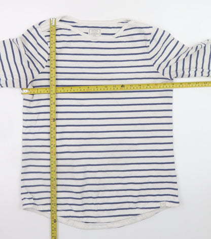 Fat Face Womens White Navy Striped Classic Jersey Long Sleeve T-Shirt Size 10