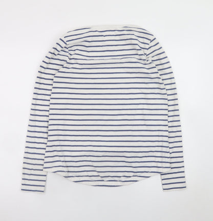 Fat Face Womens White Navy Striped Classic Jersey Long Sleeve T-Shirt Size 10