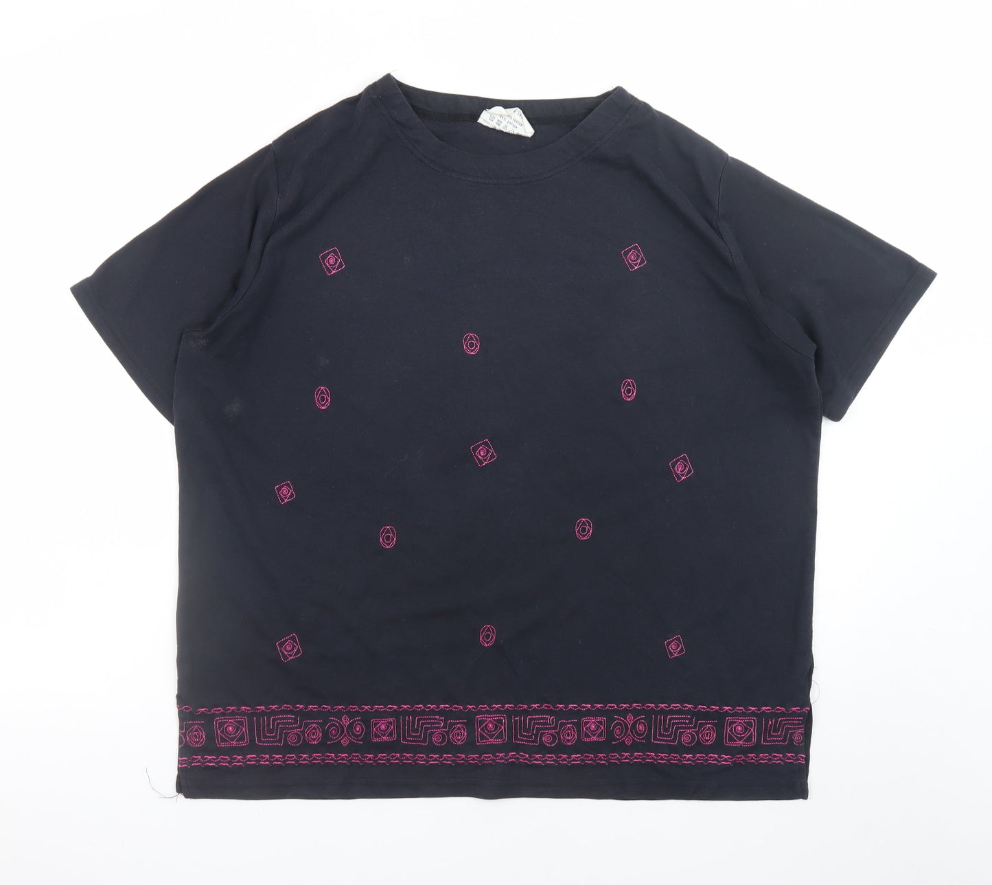 Sara Neal Womens Black Embroidered Short Sleeve T-Shirt Size 22-24
