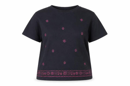Sara Neal Womens Black Embroidered Short Sleeve T-Shirt Size 22-24
