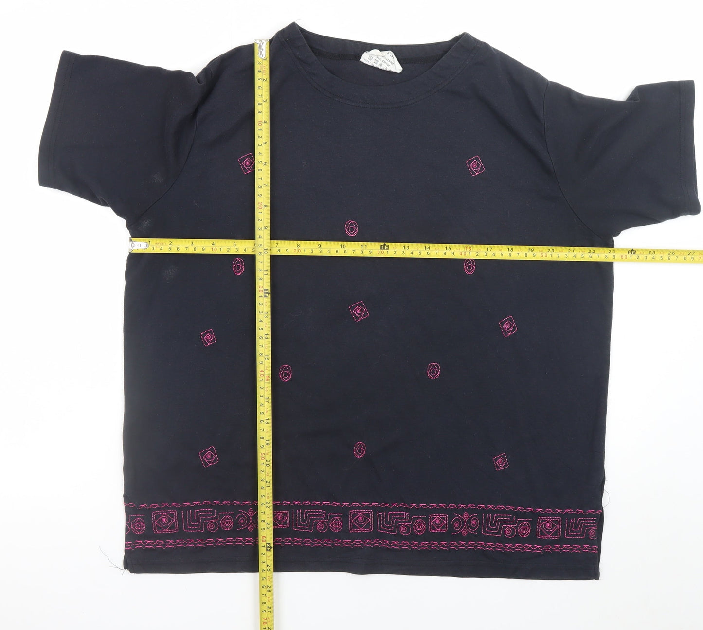 Sara Neal Womens Black Embroidered Short Sleeve T-Shirt Size 22-24