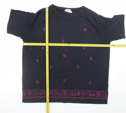 Sara Neal Womens Black Embroidered Short Sleeve T-Shirt Size 22-24