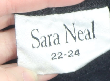 Sara Neal Womens Black Embroidered Short Sleeve T-Shirt Size 22-24