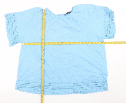 Marks and Spencer Women Blue Cotton Eyelet Short Sleeve Blouse Size 20