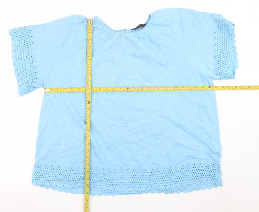 Marks and Spencer Women Blue Cotton Eyelet Short Sleeve Blouse Size 20