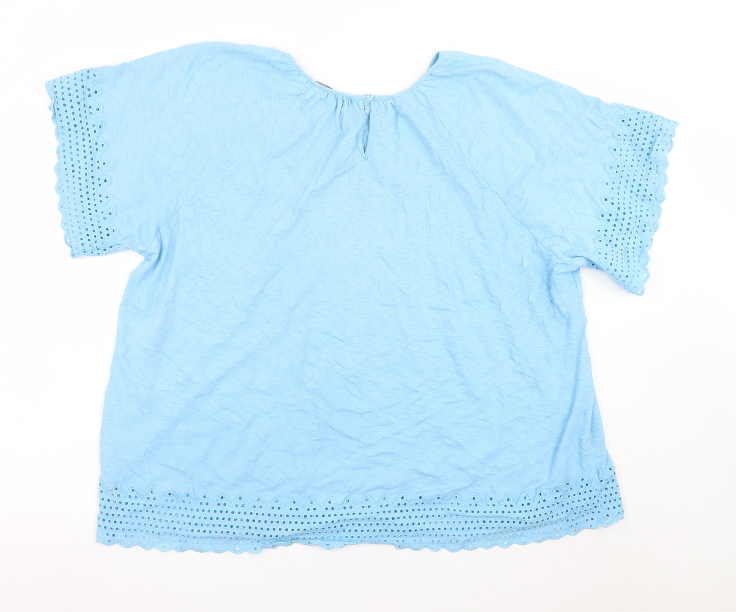 Marks and Spencer Women Blue Cotton Eyelet Short Sleeve Blouse Size 20