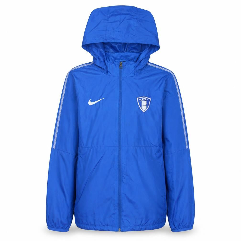 Front view of Nike boys’ blue xl hooded full zip track jacket lightweight activewear