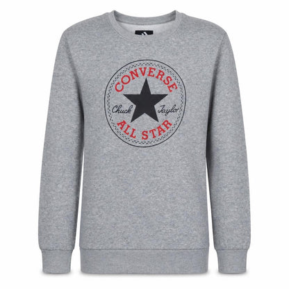 Front view of Converse boys’ grey crew neck pullover sweatshirt 13-15 years logo print