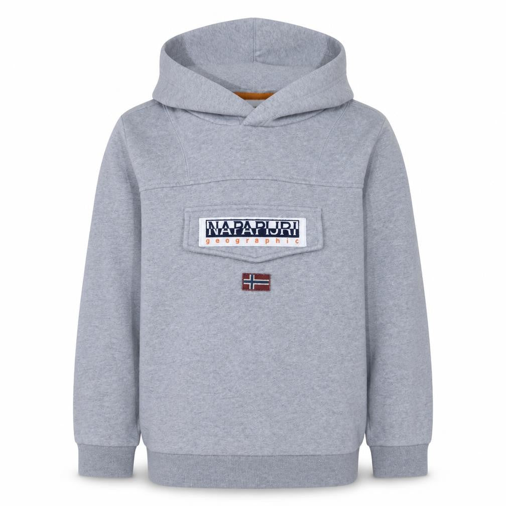 Napapijri Boys Grey Hooded Pullover Sweatshirt Size 14 Years Logo Design