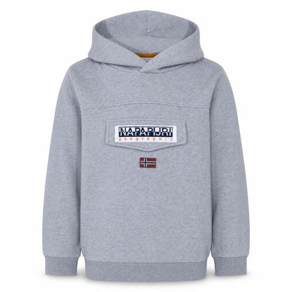 Napapijri Boys Grey Hooded Pullover Sweatshirt Size 14 Years Logo Design