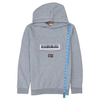 Napapijri Boys Grey Hooded Pullover Sweatshirt Size 14 Years Logo Design