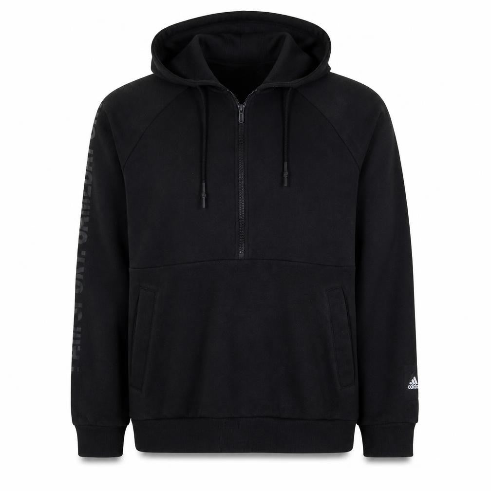 Adidas Mens Black L 1/2 Zip Hoodie Fleece Pullover Sweatshirt